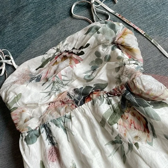 NWT Express Floral Linen Shoulder Tie Strap Dress - Picture 7 of 10